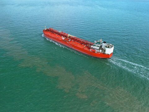 Aerial View of an Oil Tanker Sailing Through the North Sea