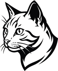 Fototapeta premium Black and white cat head vector graphic illustration of a domestic feline pet profile