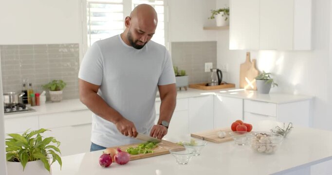 Lifestyle videos indoor of people doing activities at home, chopping vegetables on cutting board, ma