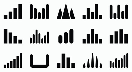 Obraz premium A comprehensive vector illustration set featuring various black bar chart icons for business and data analysis projects