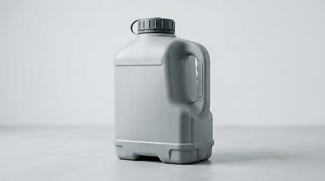 A single gray plastic jug with a handle and a dark cap for holding liquids or industrial chemicals. heavy-duty jug designs