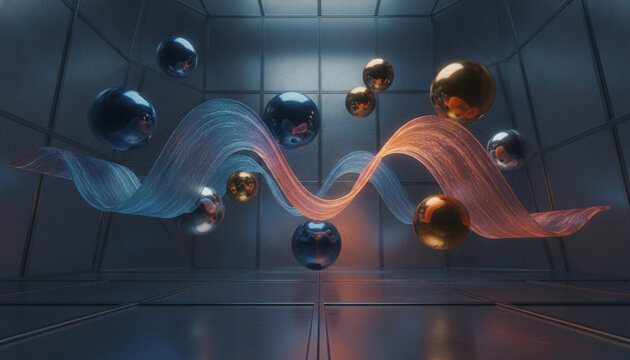 Futuristic spheres with energy waves