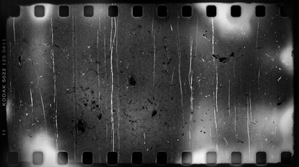 Obraz premium Old film texture with scratches, noise and light leaks. Realistic transparent overlay film texture in black-white, dust and grain. Distressed retro movie or photo negative effect of cinema nostalgia