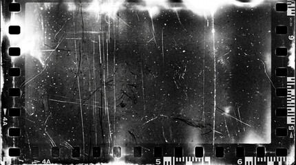 Obraz premium Old film texture with scratches, noise and light leaks. Realistic transparent overlay film texture in black-white, dust and grain. Distressed retro movie or photo negative effect of cinema nostalgia
