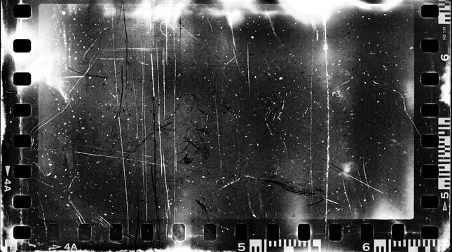 Old film texture with scratches, noise and light leaks. Realistic transparent overlay film texture in black-white, dust and grain. Distressed retro movie or photo negative effect of cinema nostalgia