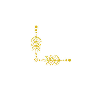 Golden floral corner frame with leaves and dots icon vector isolated on transparent background