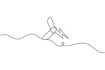 Obraz premium Electric power fan blade continuous one line drawing minimalist energy cooling appliance outline vector illustration