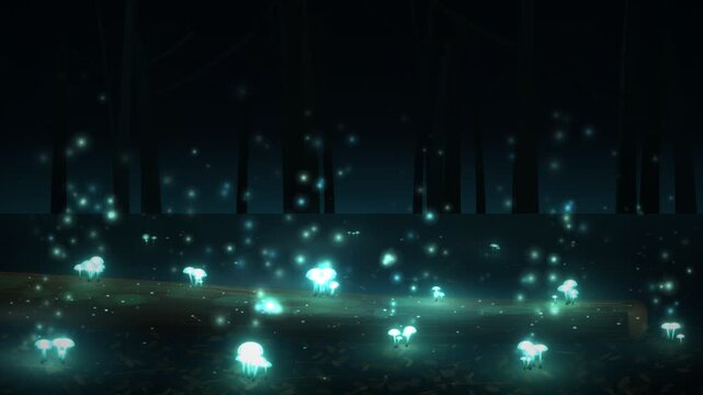 Bioluminescent Mushrooms Glowing Forest Floor Seamless Loop