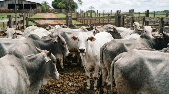Group of cattle in a rural pasture with natural sunlight.