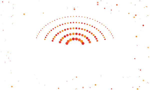 Abstract circular dot pattern with warm gradient light and scattered particles on white background for digital design