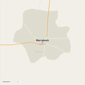 Marrakesh, Morocco - Detailed city map with urban area, main roads, railways, rivers, airports and surrounding towns. Vector illustration.