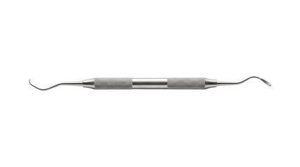 Obraz premium Professional dental scaler tool, stainless steel double-ended periodontal explorer, medical instrument for dentistry on white background