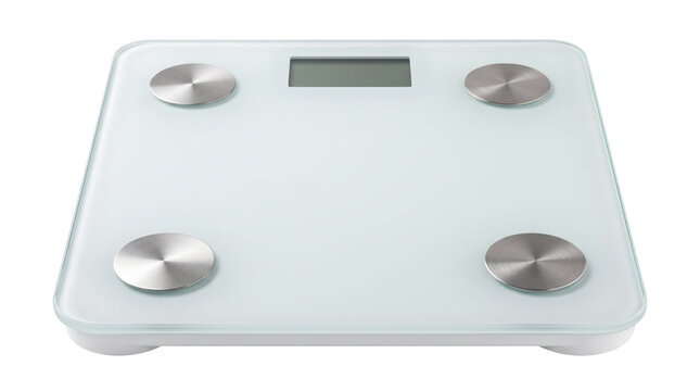 Modern glass bathroom scale with digital display, white electronic body weight scale, sleek tempered glass weighing machine for health tracking