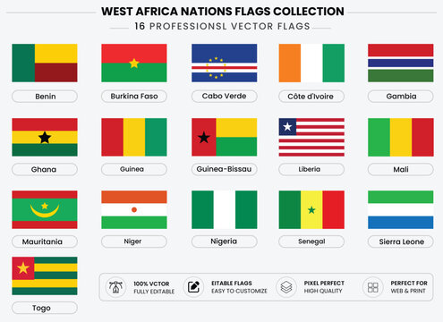 Collection of west african national flags vector set