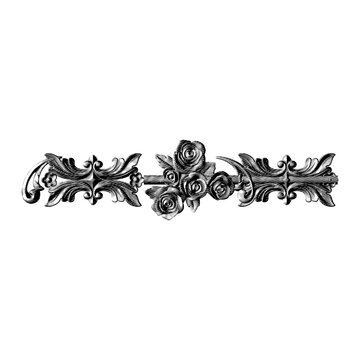 Floral scroll ornamental ribbon in black engraving