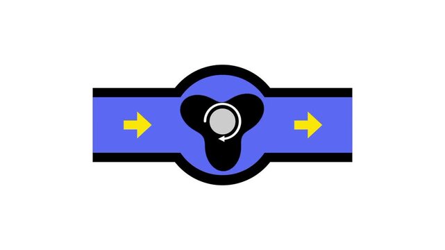 A single black three lobe rotor inside a round blue chamber on a horizontal blue pipe with yellow arrows pointing right to show the flow direction