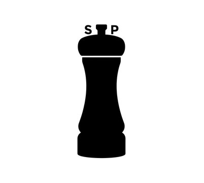 Clean flat vector silhouette of a modern wooden pepper grinder mill