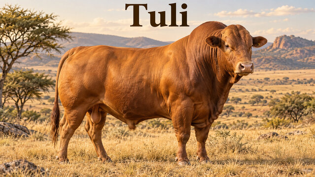 Realistic Tuli bull in a scenic countryside landscape