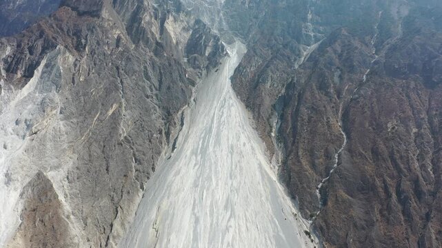 Aerial drone view of the massive Dalusha landslide on the Bingchacha Road, Yunnan-Tibet border