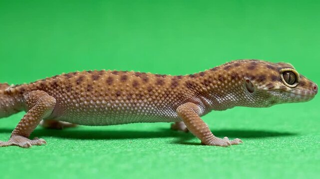 Small Spotted Gecko Lizard Standing Profile View on Green Screen