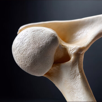 Shoulder joint bone structure, anatomical detail, spherical head, realistic texture, medical illustration, closeup