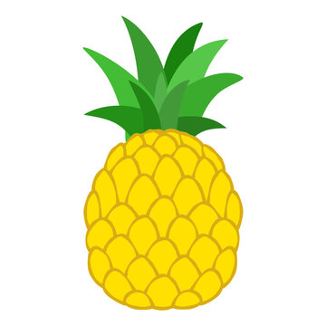 A vibrant tropical yellow pineapple fruit illustration with oval scale texture and green leaves isolated on a transparent background for summer designs.