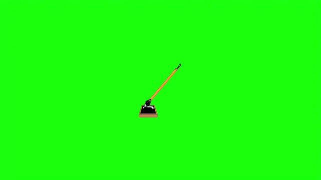 Paintbrush dipping into black ink tray vector illustration isolated on green screen.   