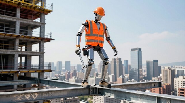 Robot Construction Worker on Steel Beam
