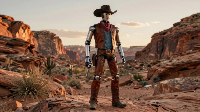 Robot Cowboy in Desert Canyon
