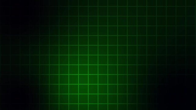 A dynamic, seamless looping animation of a classic neon green computer terminal grid against a dark void. Subtle lighting shifts pan across the geometry, making it a perfect atmospheric backdrop for h