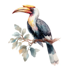 Fototapeta premium Hornbill, watercolor drawing vector, isolated on a white background.