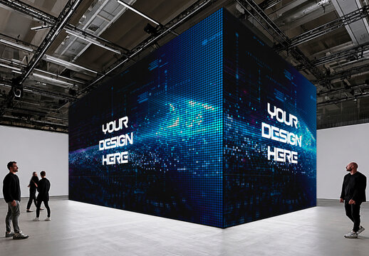 Large LED Cube Display Mockup