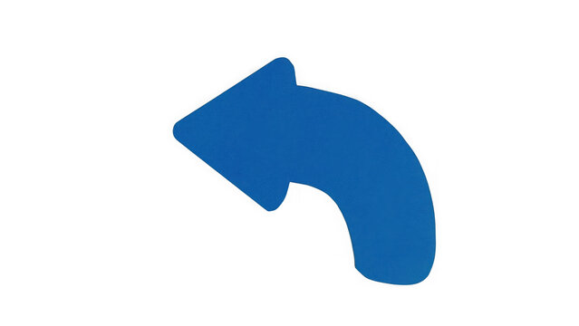 Bright blue curved arrow pointing to the left isolated on black background, representing undo action, or return navigation, for digital interface isolated on a transparent background
