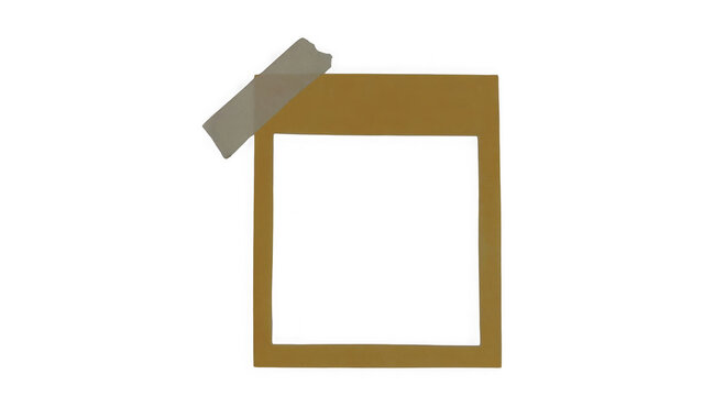 A rectangular brown paper frame attached to a black background, with a piece, of translucent adhesive, tape at the, corner for a, vintage aesthetic isolated on a transparent background