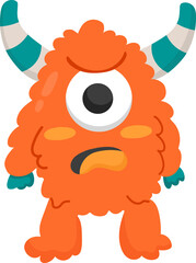 Cute orange one eyed furry monster cartoon character for Halloween festival © Warida.lnnl