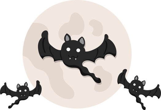Cartoon bats flying in front of full moon for Halloween design