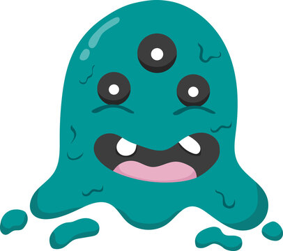 Cute three eyed green slime monster cartoon illustration for Halloween festival