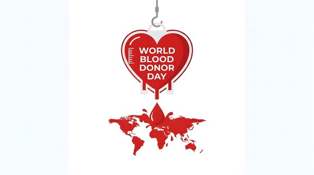 World blood donor day concept with a heart shaped map and dripping blood