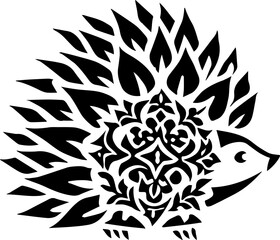 Obraz premium SVG cute animal tattoo design, clean vector style. Artistic Black and White Hedgehog Design with Intricate Patterns