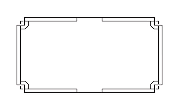 Vintage art deco border frame vector outline with ornate geometric corner accents