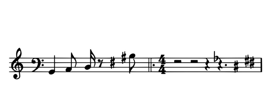 Music Notation Icons, Minimalist Design Set with Treble Clef, Notes, and Rests Featuring Sharp, Flat