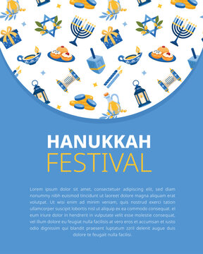 Hanukkah festival vertical social media post template with circular pattern top