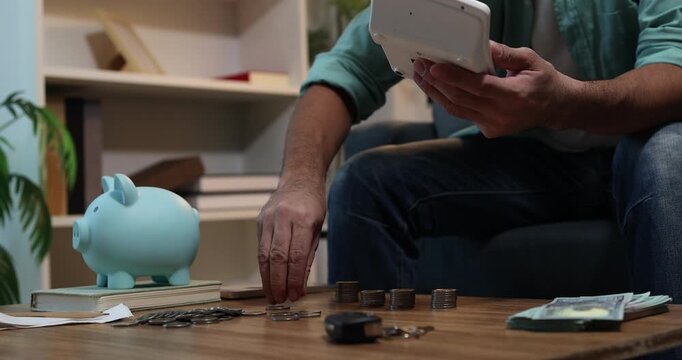 Personal finance and money management at home, showing budgeting, saving cash, counting coins, expense tracking, digital payments, and smart financial planning for everyday financial stability.