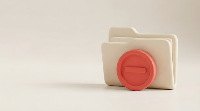 Minimalist folder icon with red circular lock on beige background