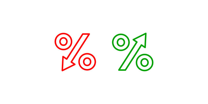 Percentage rate change icons with red and green arrows for finance analytics.