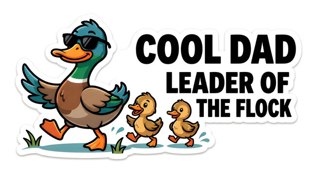 Cool dad duck wearing sunglasses with his cute little ducklings illustration