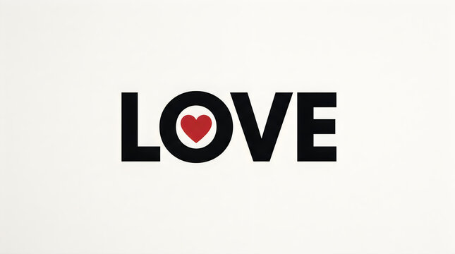 Love word text design with a red heart symbol illustration