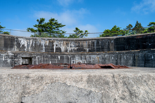 Concrete gun emplacement of the Atlantic Wall from World War II in the open air museum at Hanstholm fortress, Denmark.