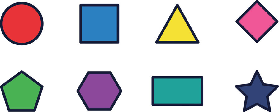 Colorful Geometric Shape Set with Circle, Square, Triangle, Diamond and Star Symbols