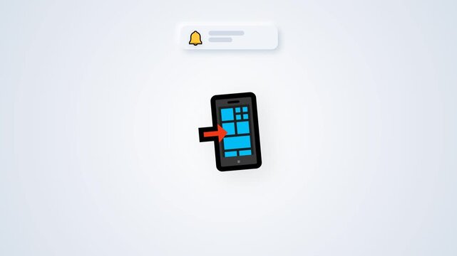 Mobile App Notification Animation with Smartphone Icon and Alert Bell, Application Update Motion Graphic for Mobile Interface, Push Notification, Digital Technology, User Experience, Software UI